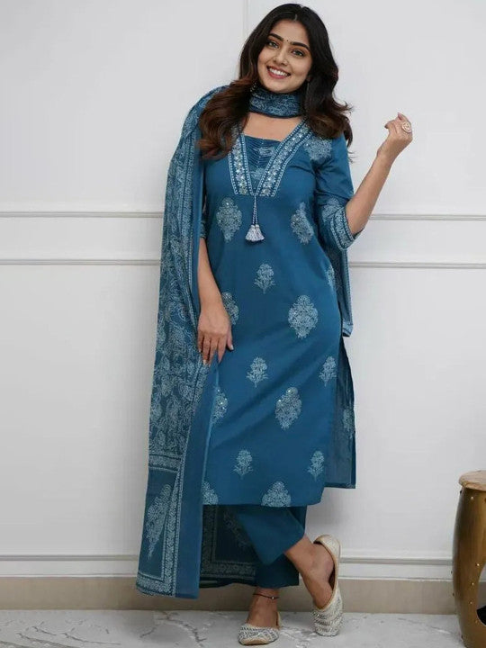 Women Floral Printed Regular Kurta with Trousers & With Dupatta