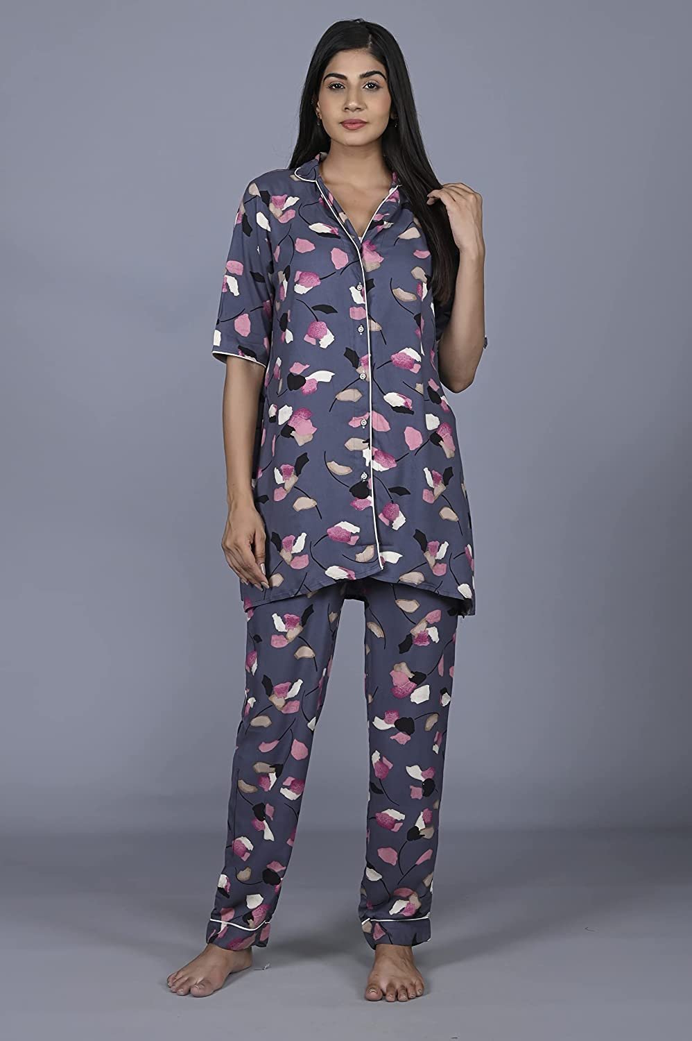 Women's Modal Rayon Fabric Floral Printed Night Dress