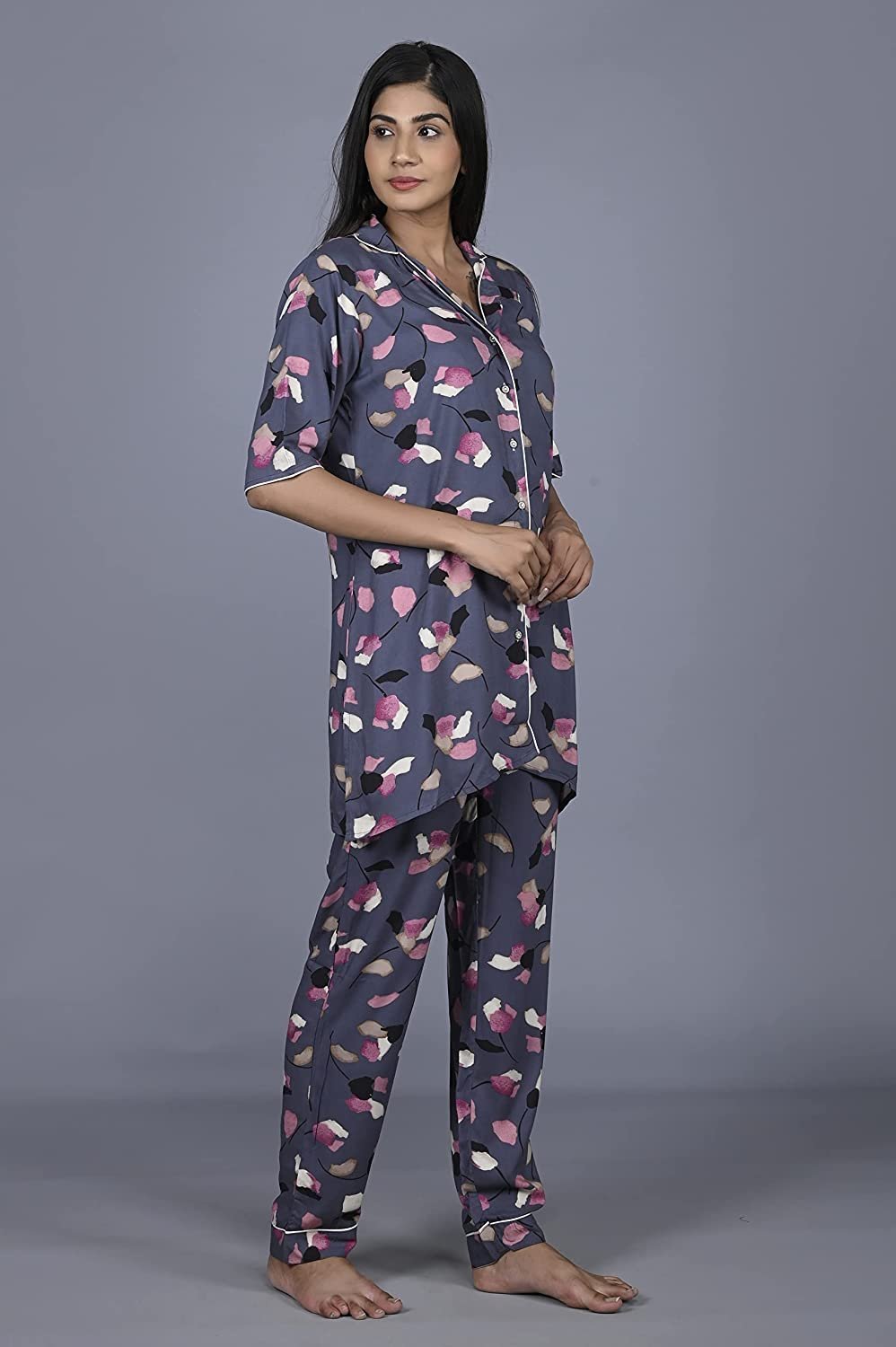 Women's Modal Rayon Fabric Floral Printed Night Dress