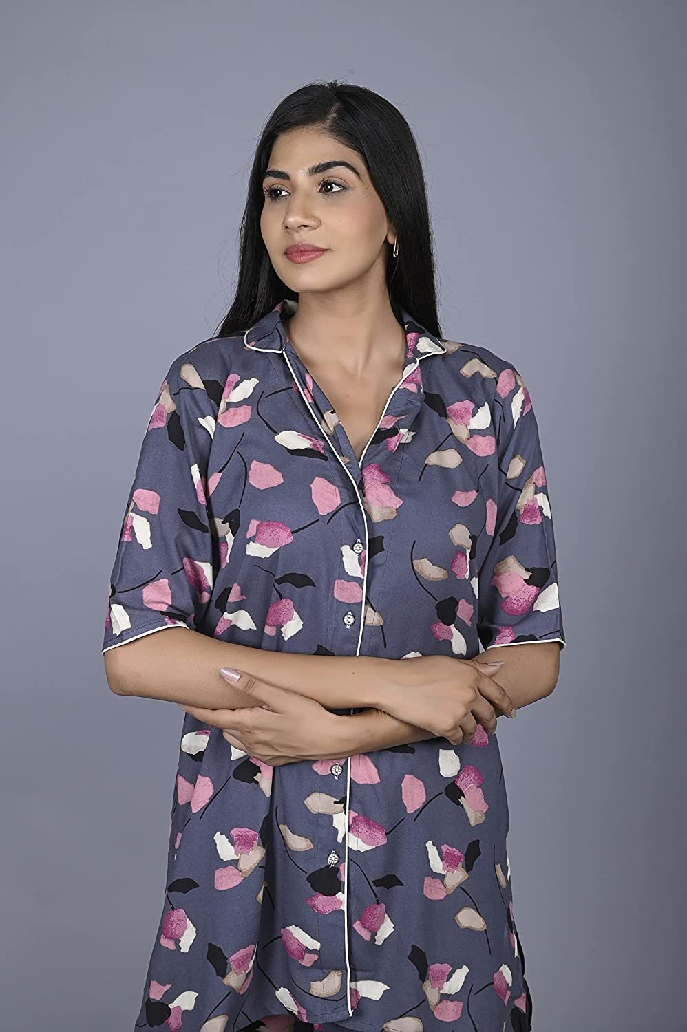 Women's Modal Rayon Fabric Floral Printed Night Dress