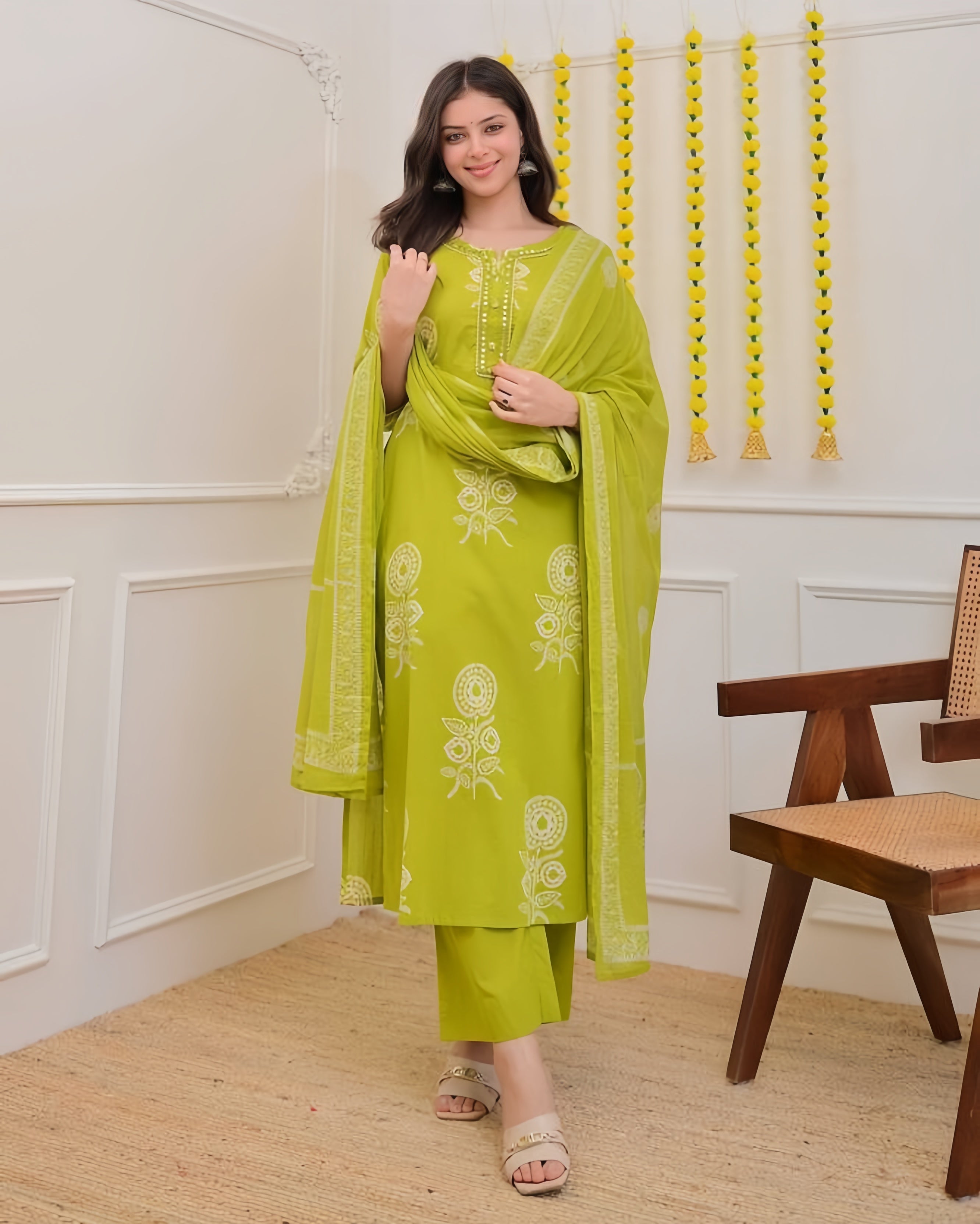 Women Floral Printed Regular Kurta with Trousers & With Dupatta