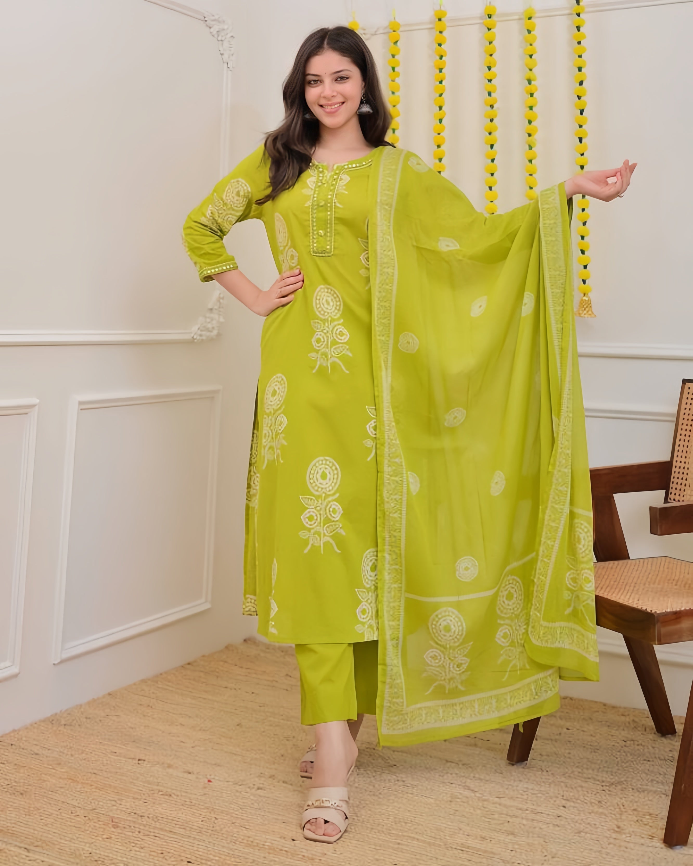 Women Floral Printed Regular Kurta with Trousers & With Dupatta