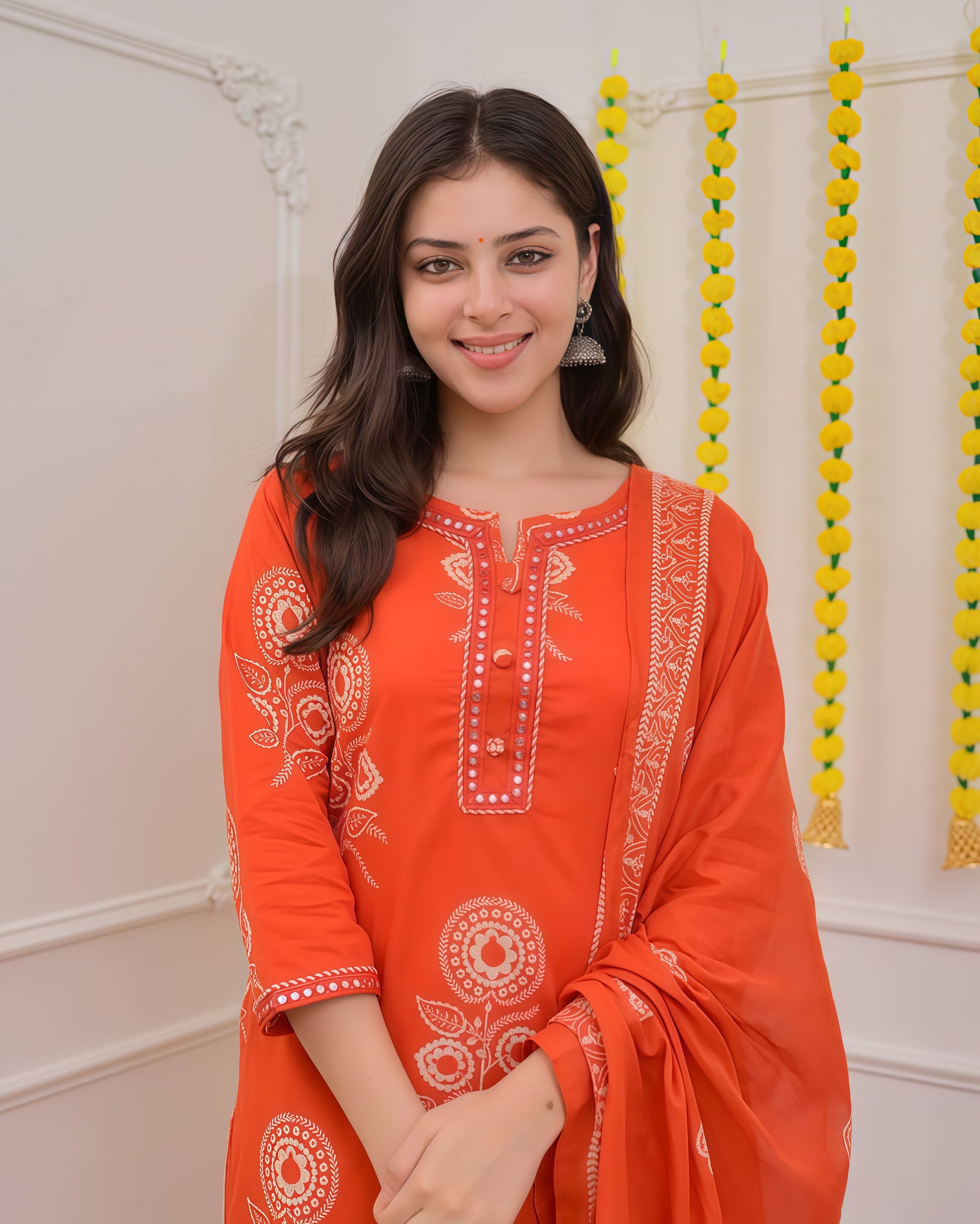Women Floral Printed Regular Kurta with Trousers & With Dupatta