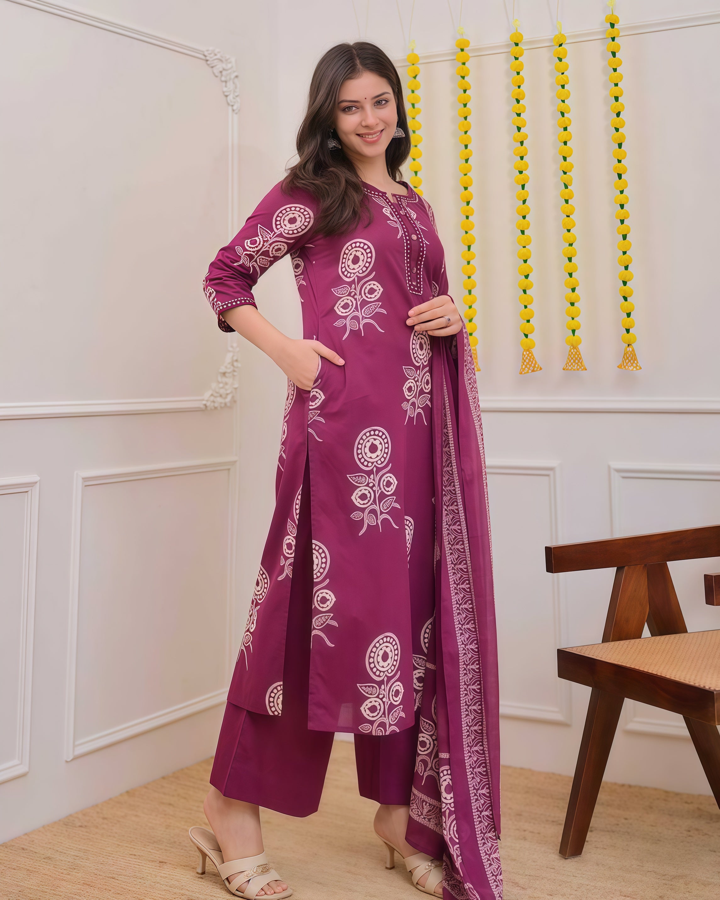 Women Floral Printed Regular Kurta with Trousers & With Dupatta