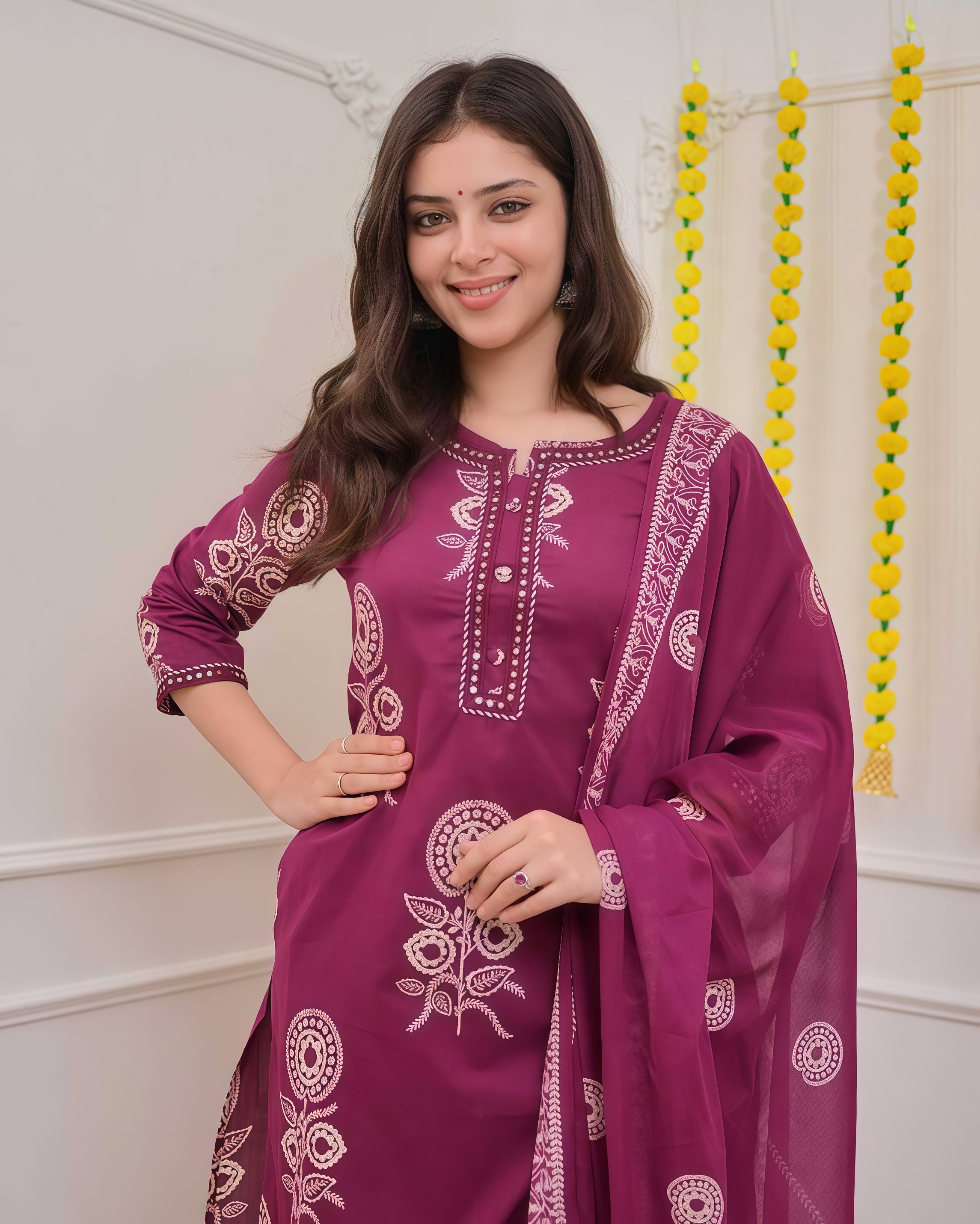Women Floral Printed Regular Kurta with Trousers & With Dupatta