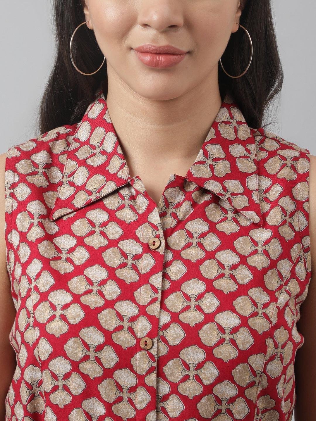 Rayon Maroon A-Line Floral Printed Midi Dress