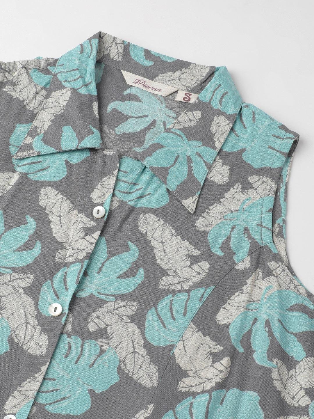 Rayon Grey A-Line Floral Printed Midi Dress