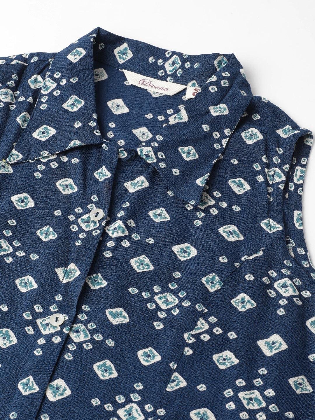 Rayon Teal Blue A-Line Floral Printed Midi Dress