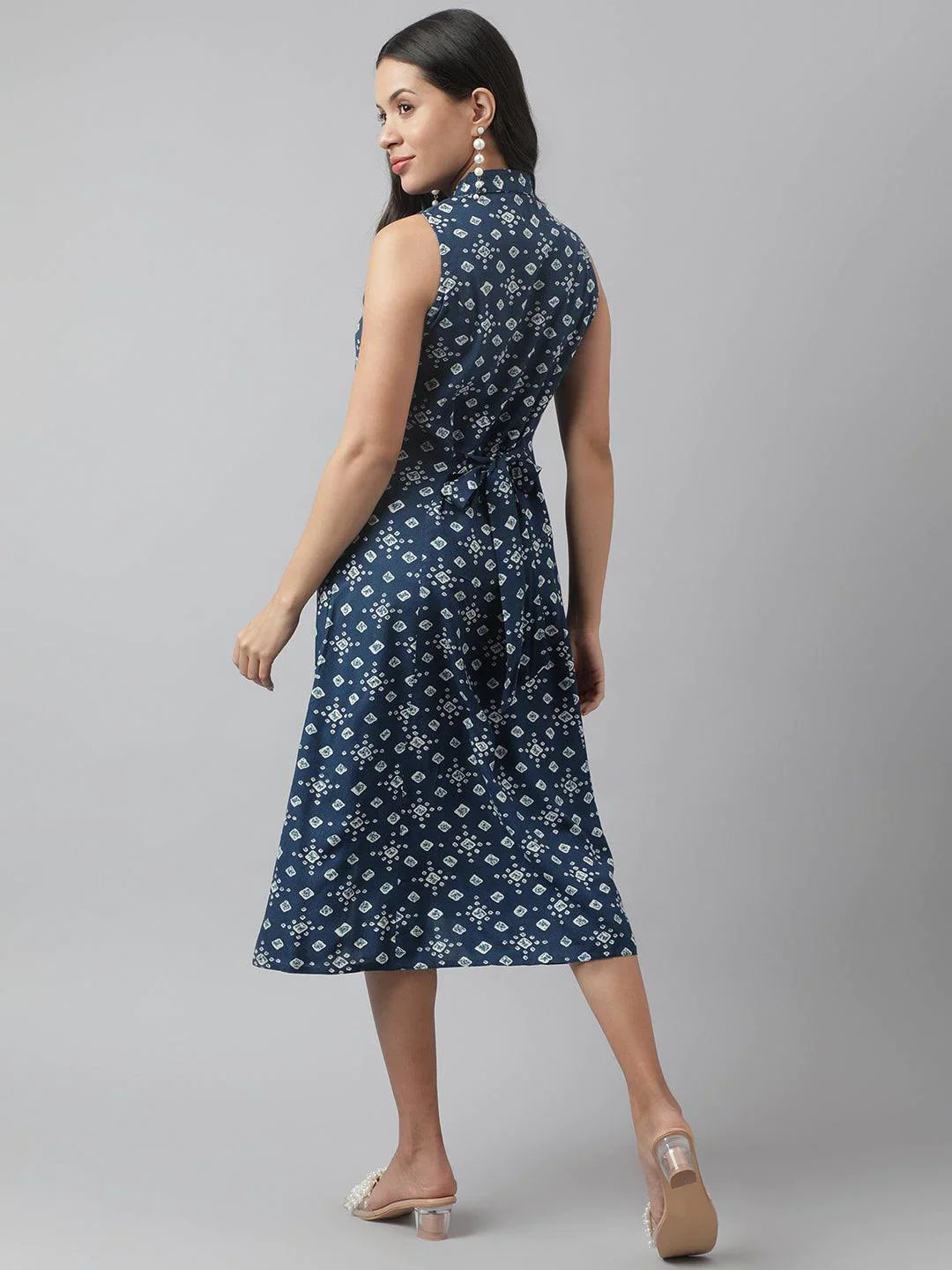 Rayon Teal Blue A-Line Floral Printed Midi Dress