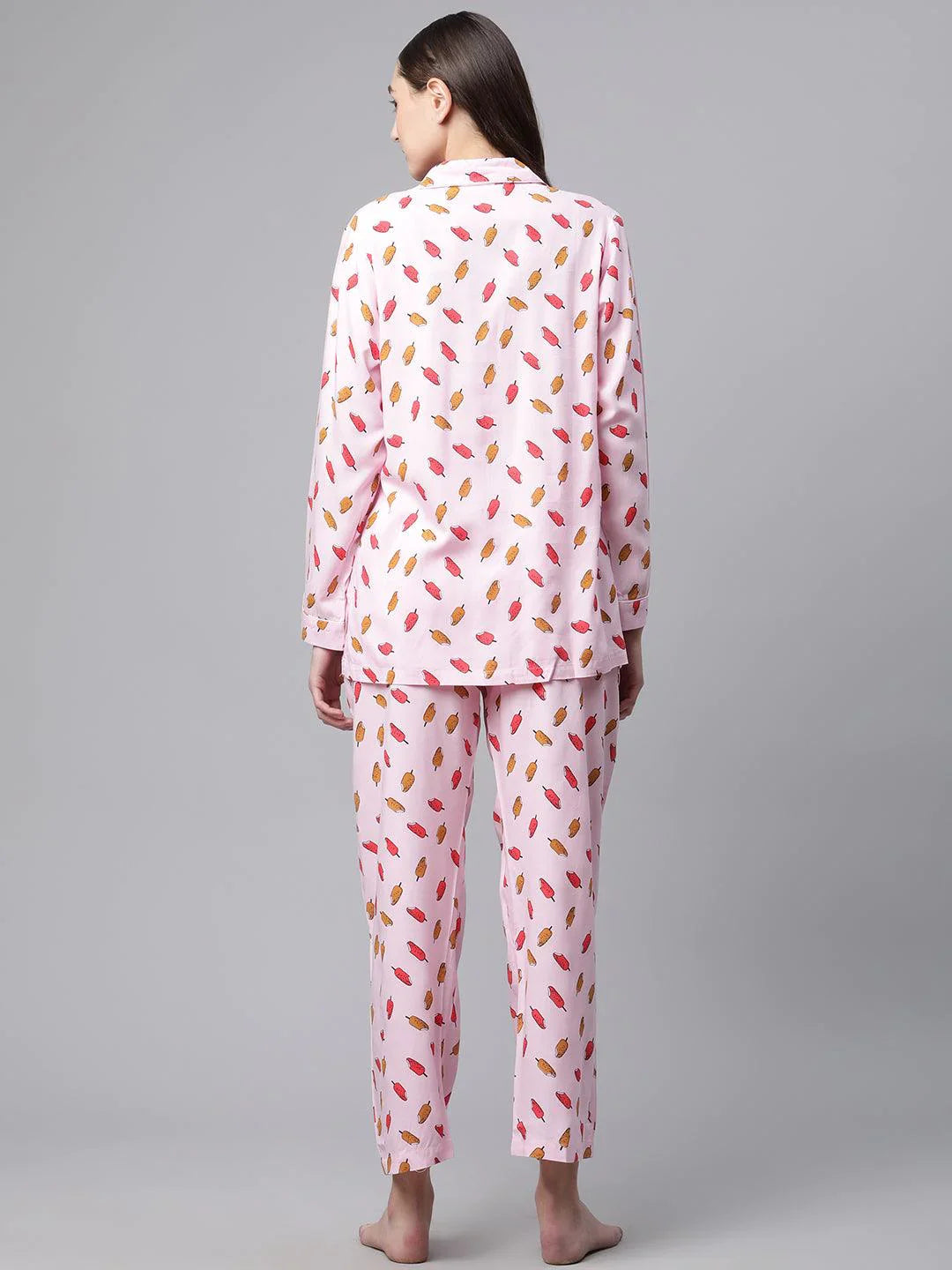 Light Pink Rayon Printed Night suit