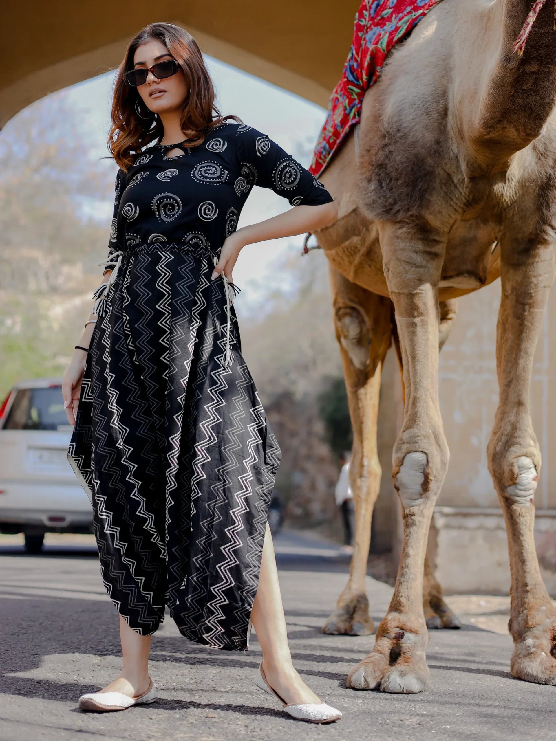 Fashionable Black Dhoti Style Cotton Jumpsuit