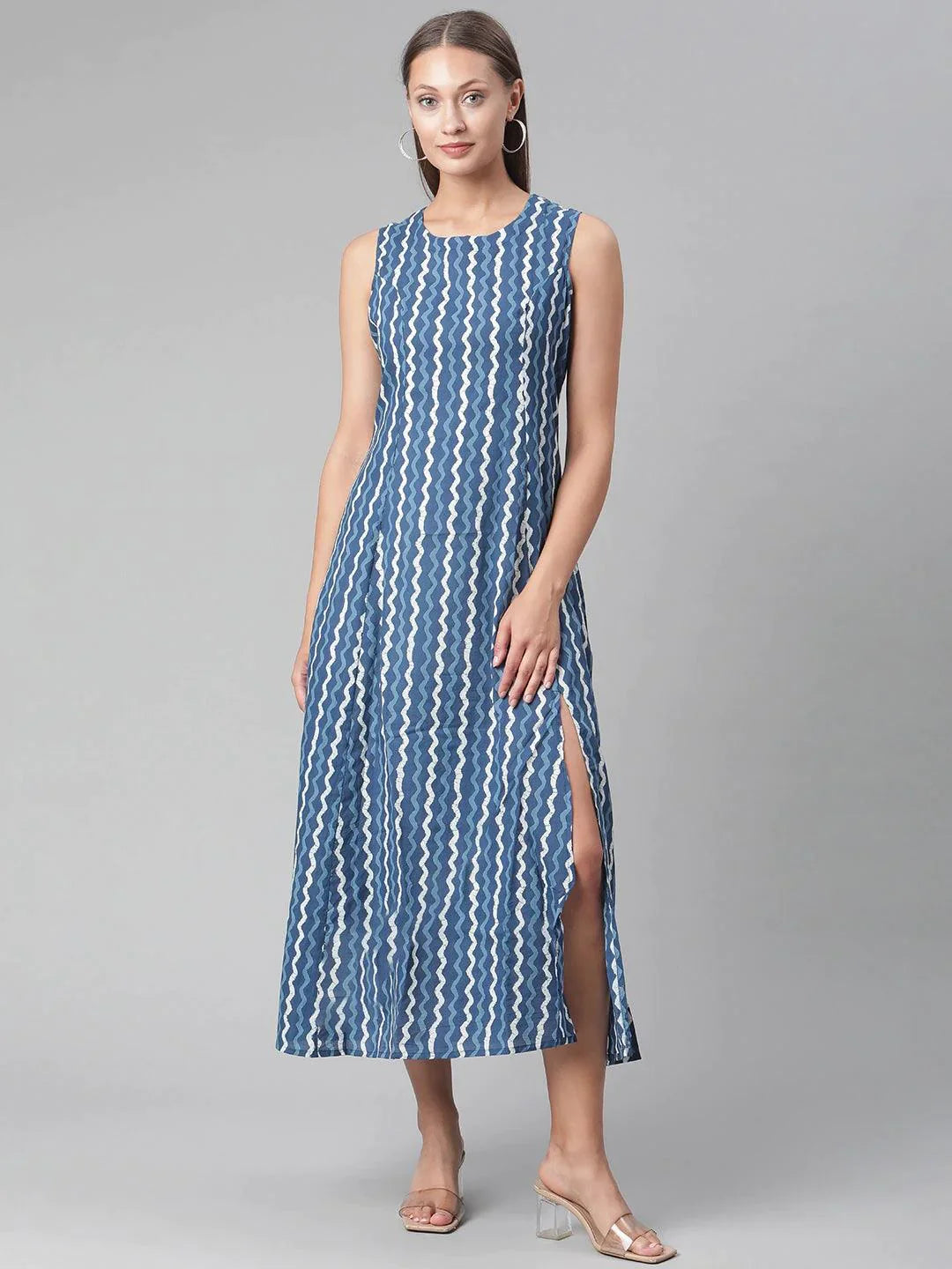 Blue Cotton Long Dress