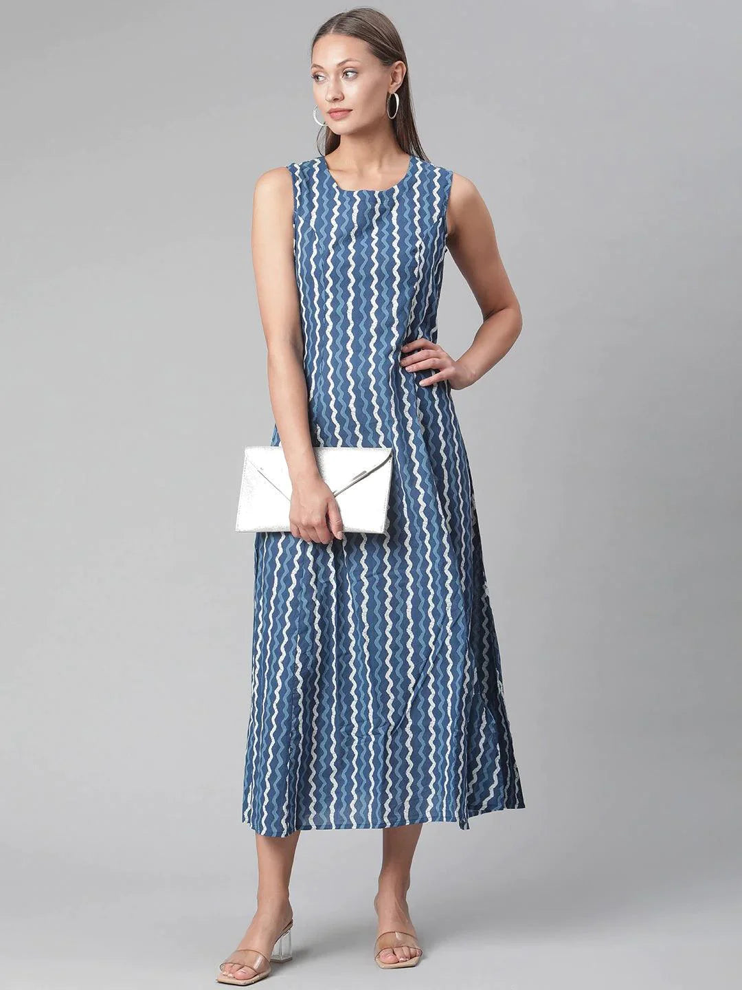 Blue Cotton Long Dress