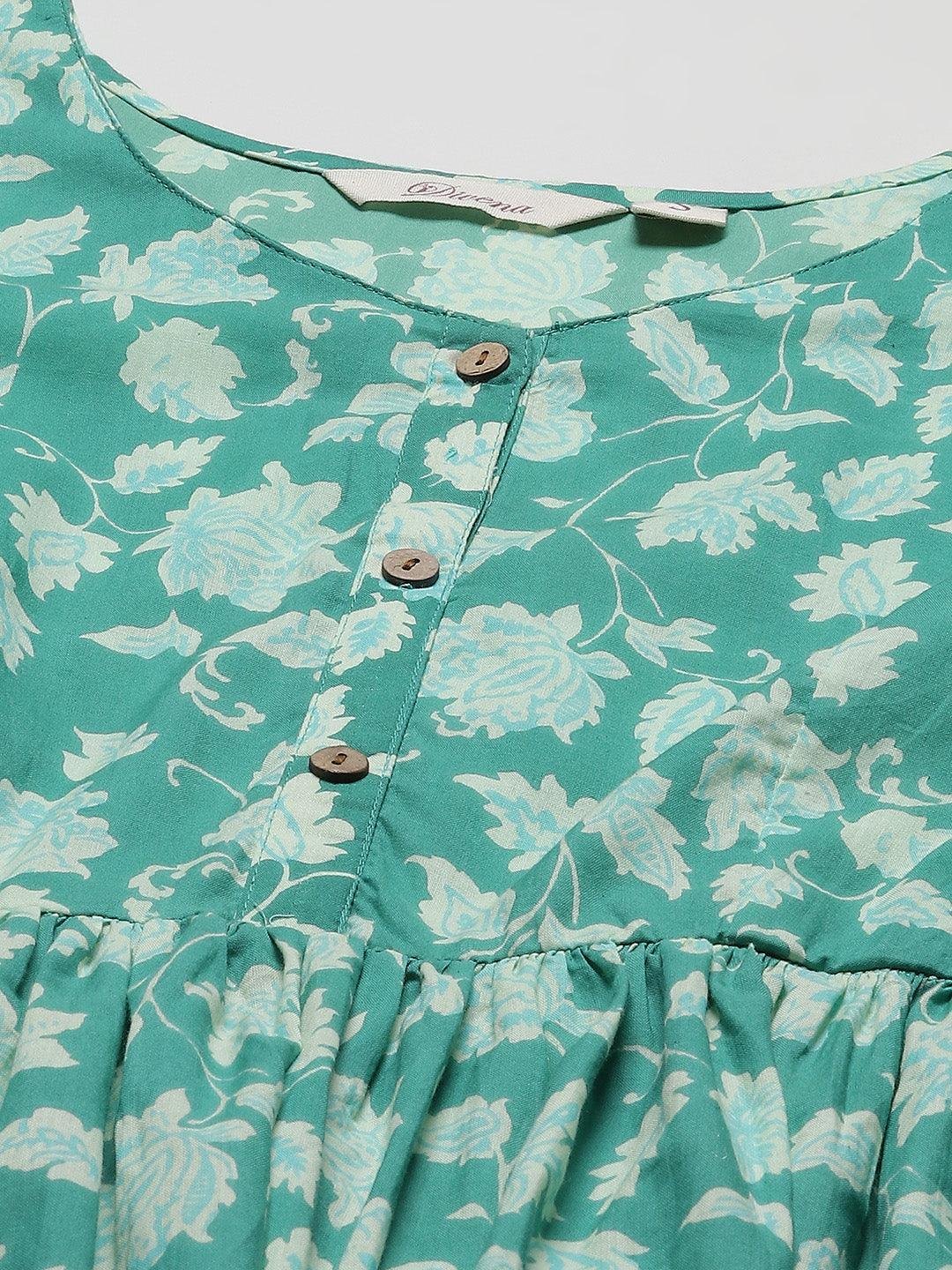 Sea green Floral Printed Peplum Cotton top