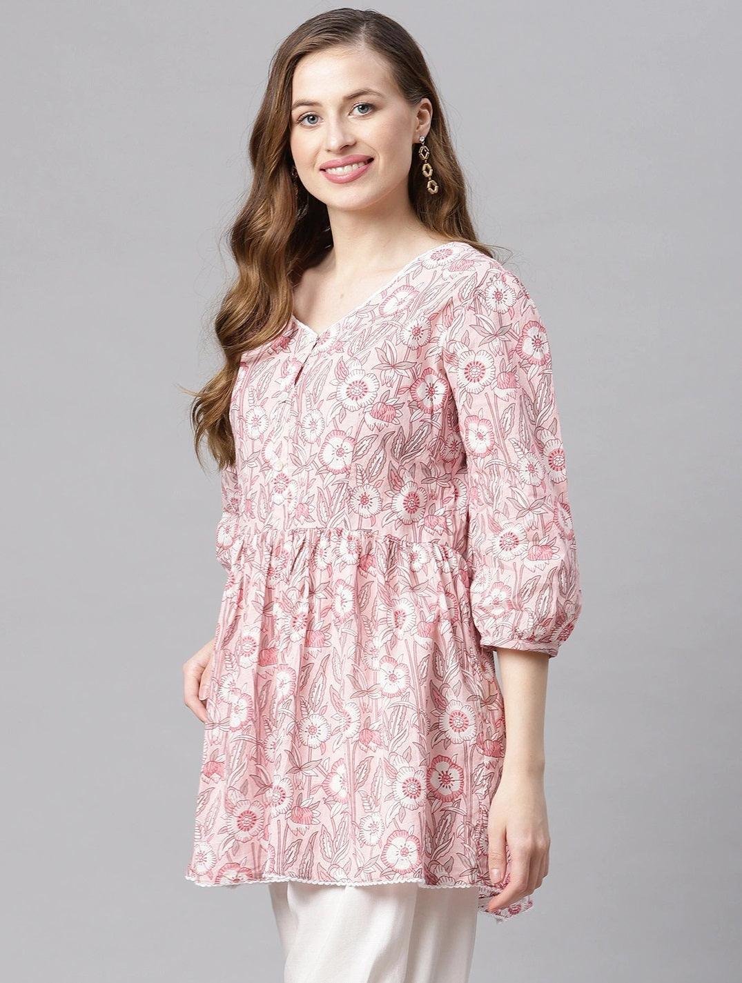 baby pink Cotton Peplum Top