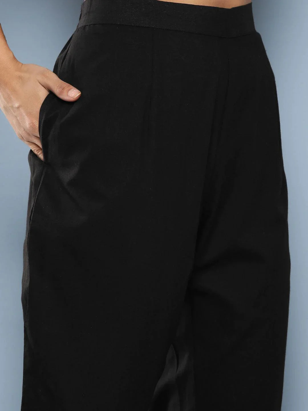 Black Hand Painted Floral Organza Anarkali Kurta Pant Set with Dupatta