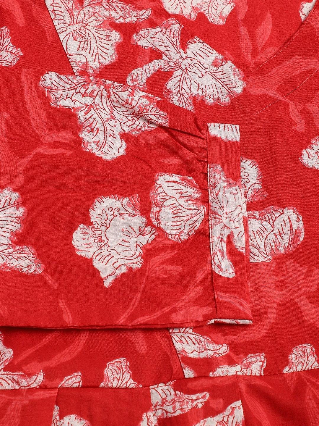 Red Cotton Peplum Top Pant Co-ords Sets