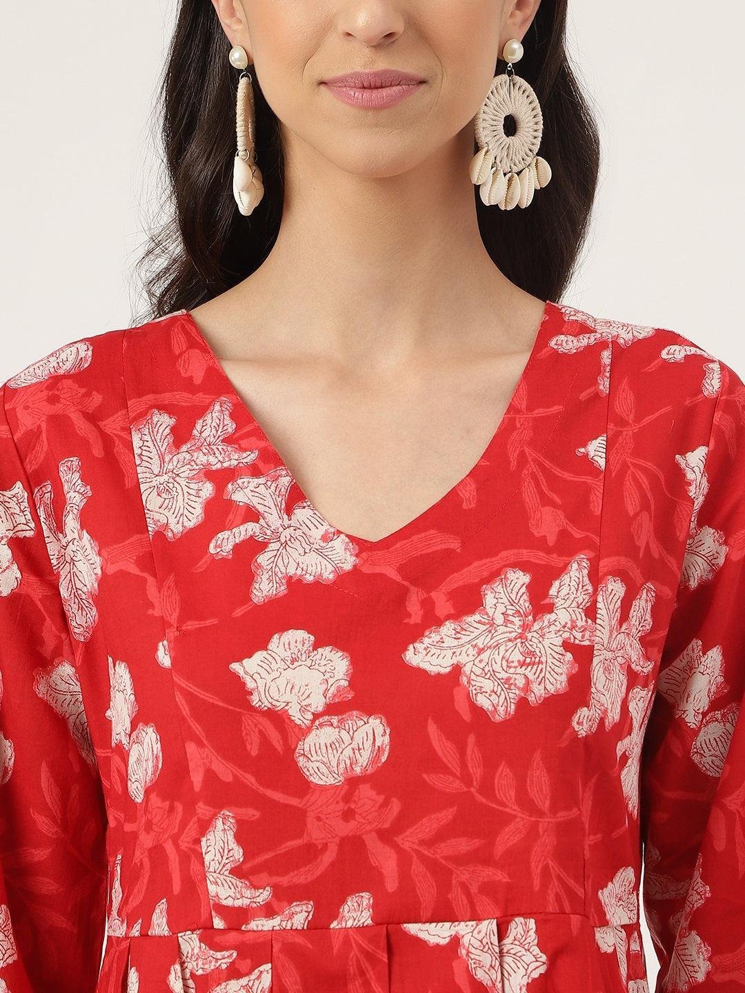 Red Cotton Peplum Top Pant Co-ords Sets