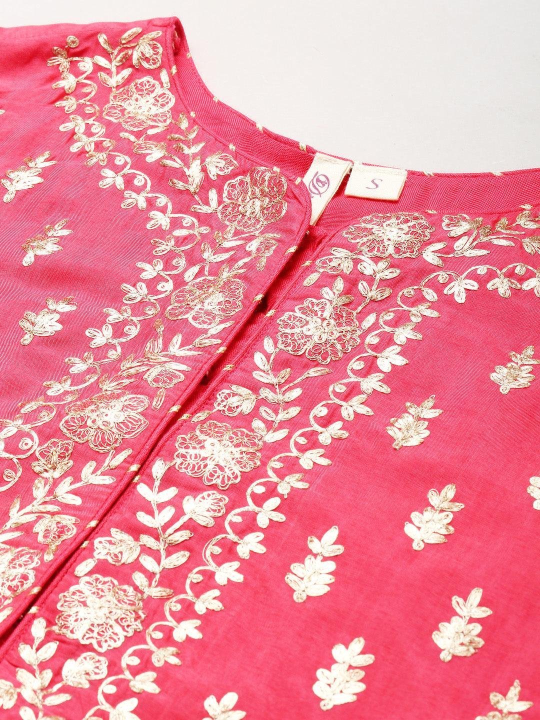Pink Raw Silk Top with skirt set