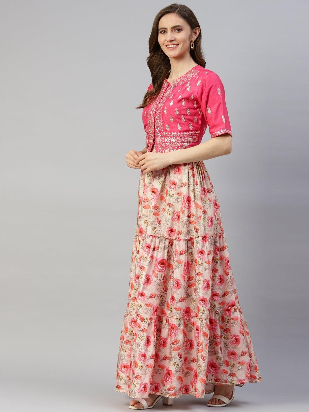 Pink Raw Silk Top with skirt set