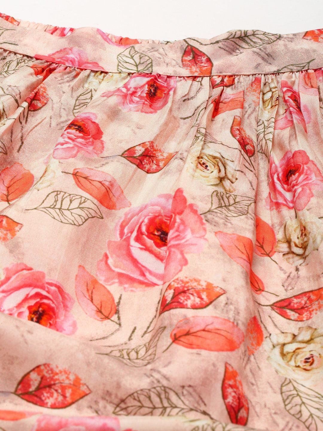Pink Raw Silk Top with skirt set