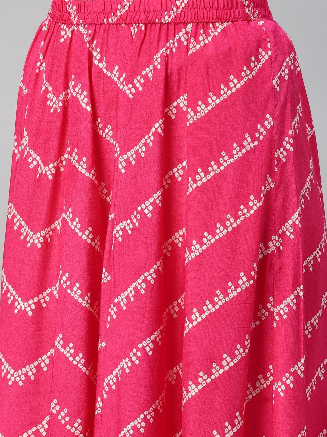 Pink Muslin Bandhani Printed Embroidery Peplum Kurta Sharara Set with Dupatta