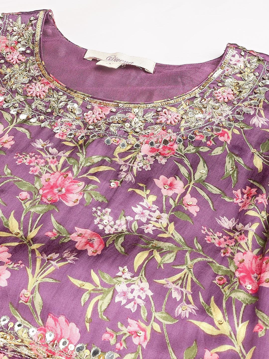 Multi Gaji Silk Floral Sequin work with Dupatta Flared Gown