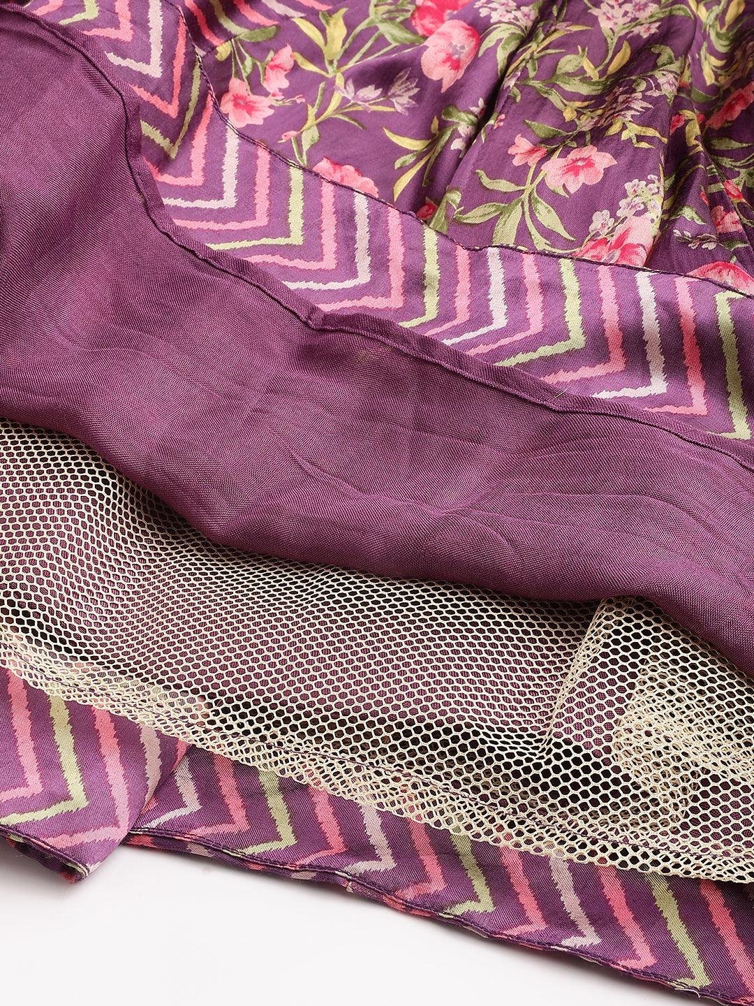 Multi Gaji Silk Floral Sequin work with Dupatta Flared Gown