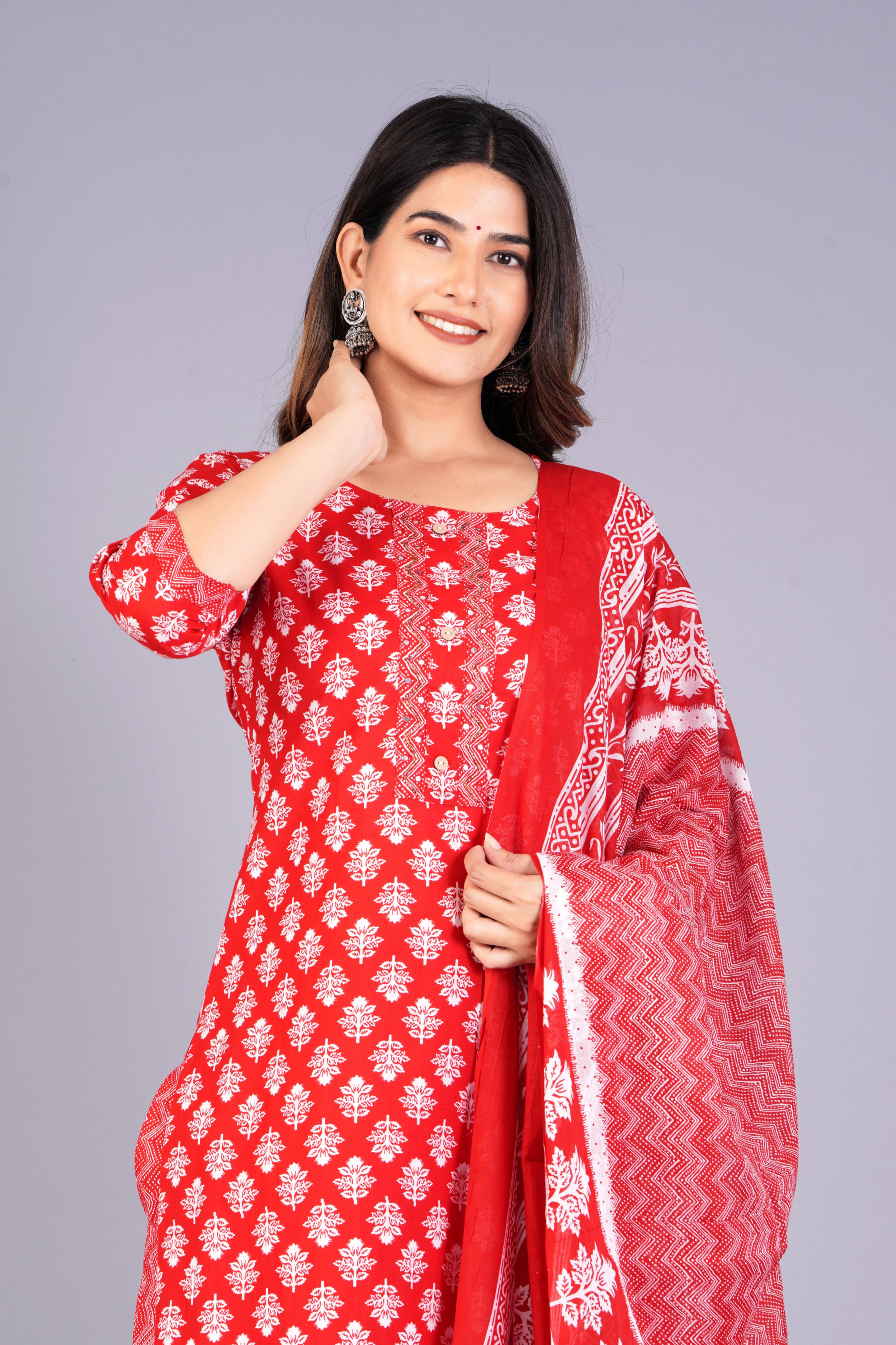 Women Floral Printed Regular Kurta with Trousers & With Dupatta