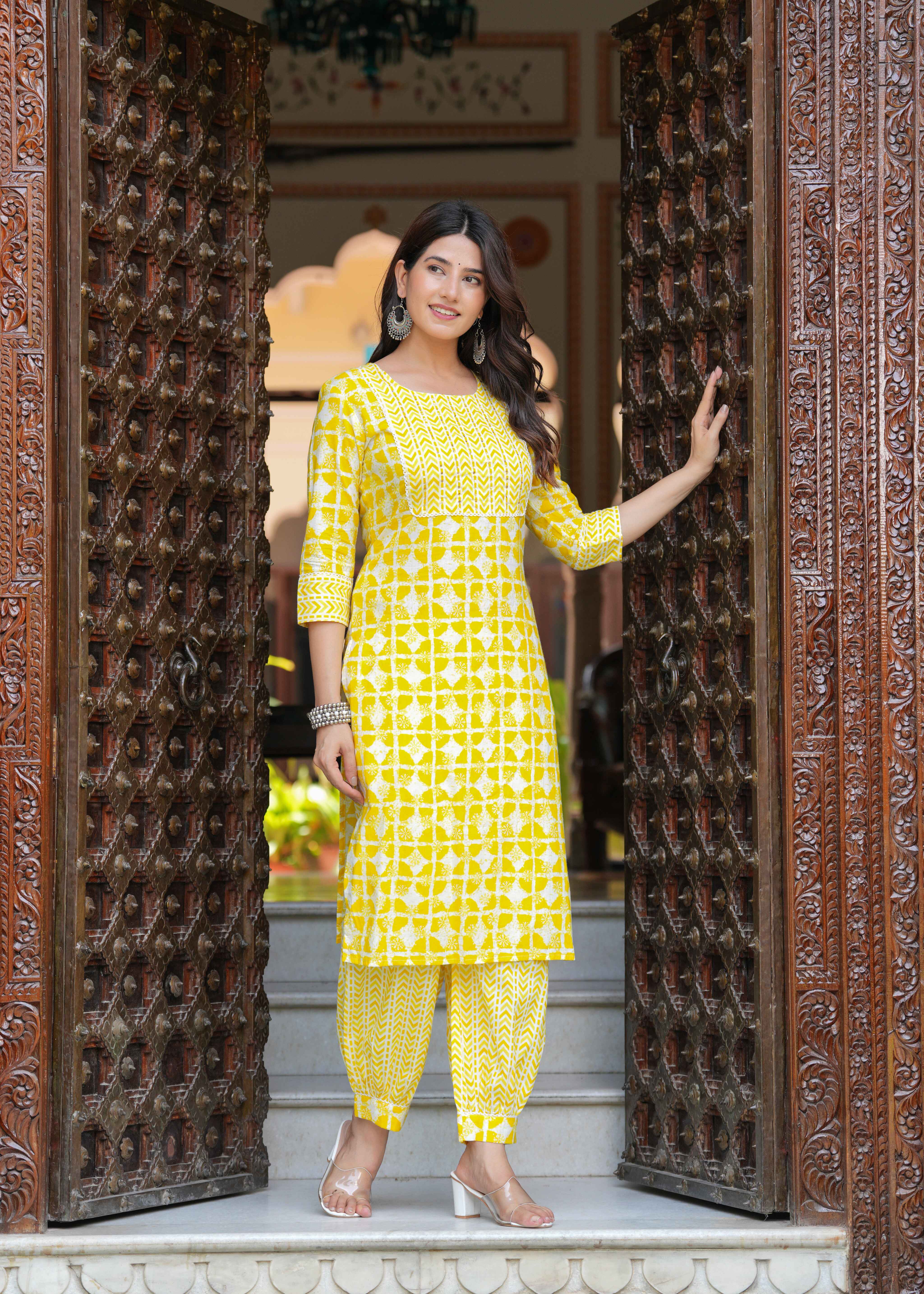 Rayon Light Yellow A-Line Floral Printed Midi Dress