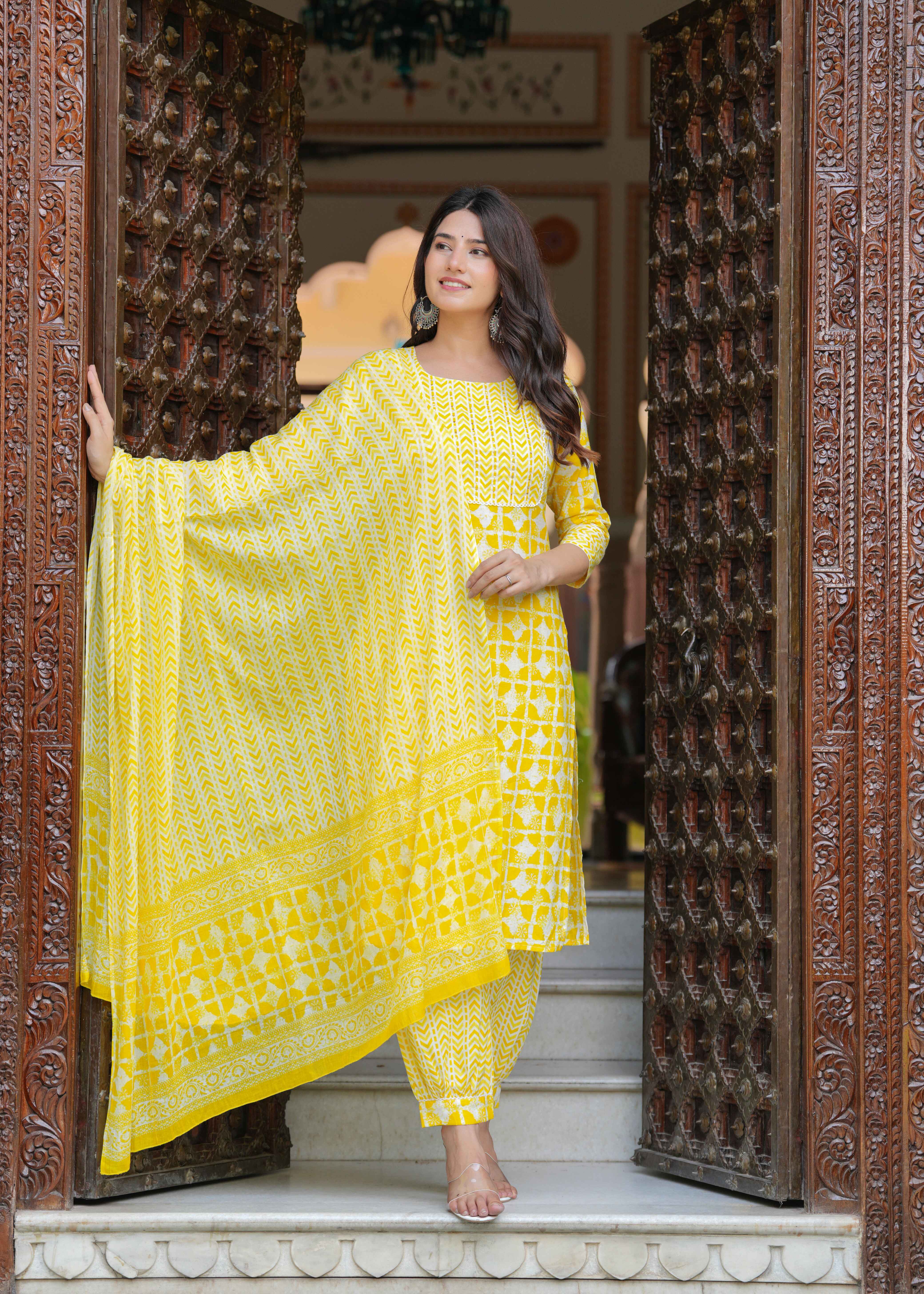 Rayon Light Yellow A-Line Floral Printed Midi Dress