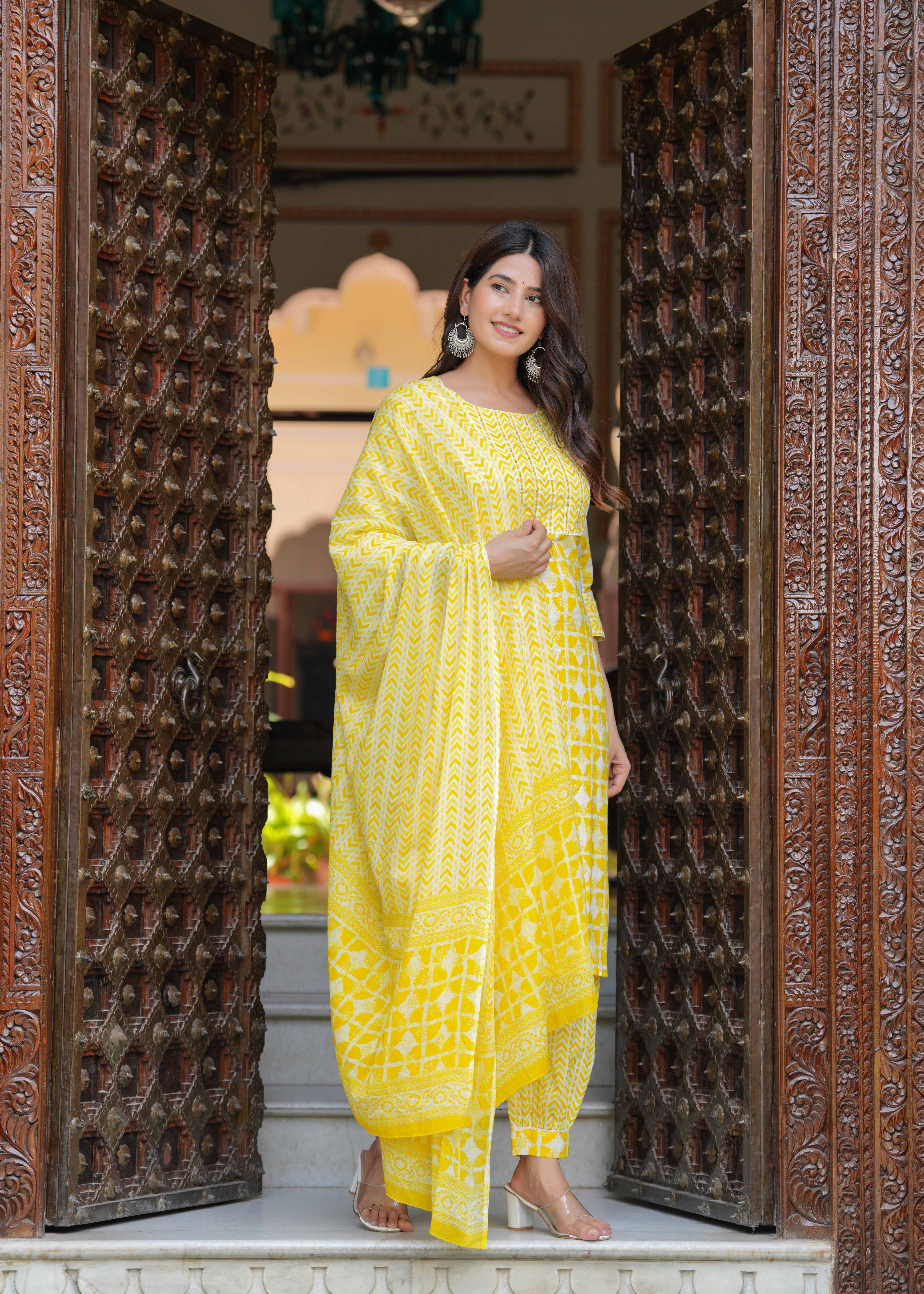 Rayon Light Yellow A-Line Floral Printed Midi Dress