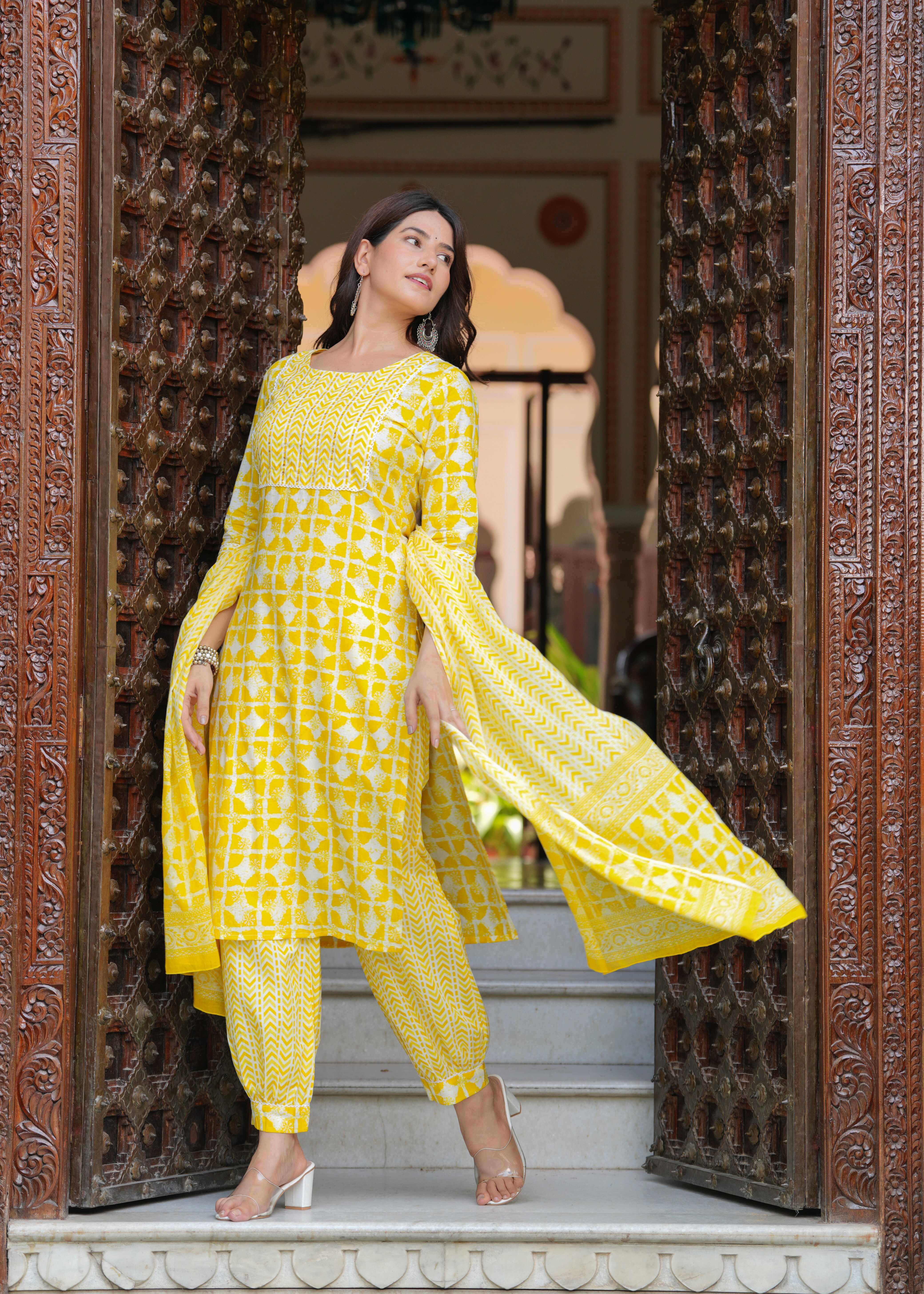Rayon Light Yellow A-Line Floral Printed Midi Dress