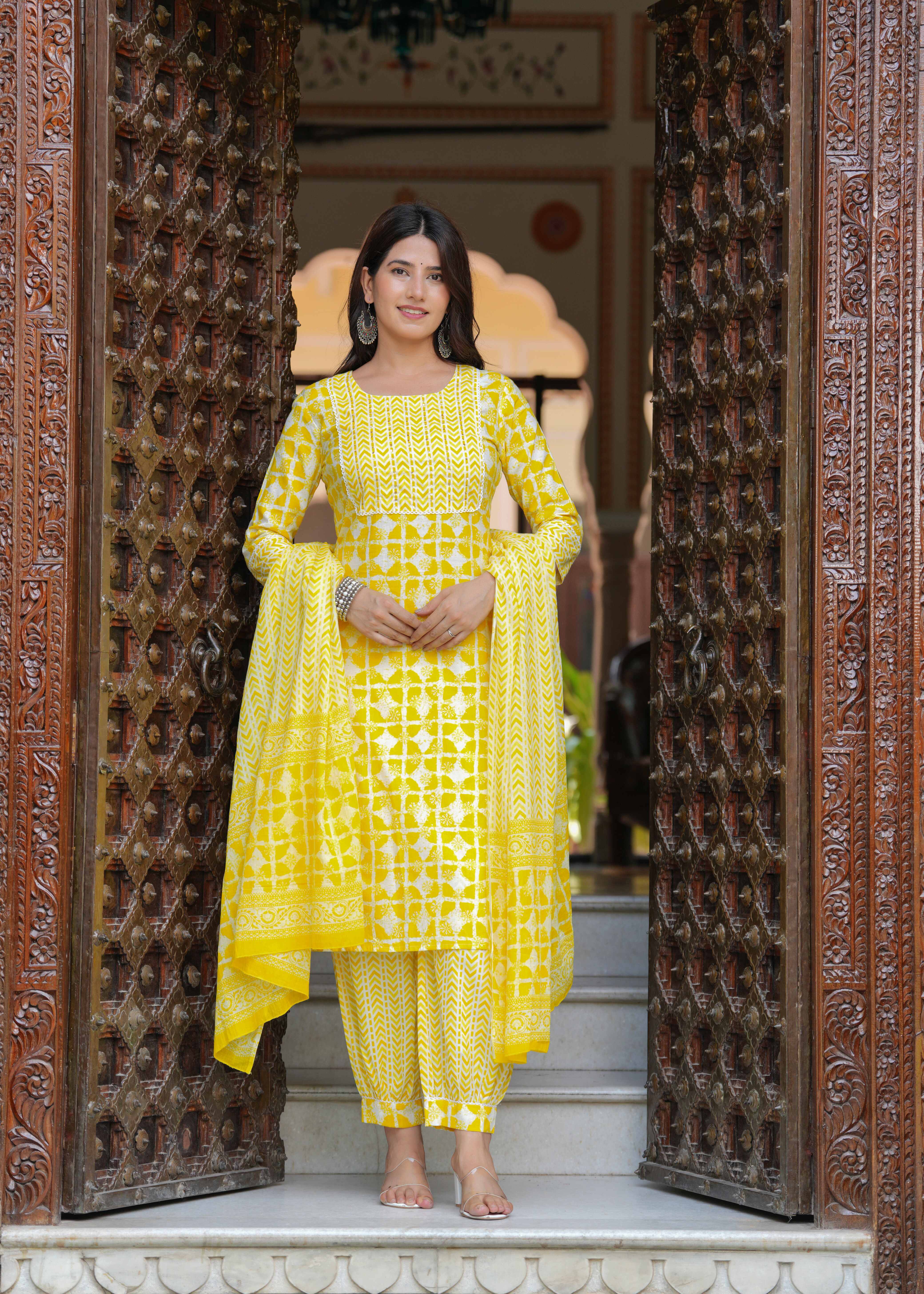 Rayon Light Yellow A-Line Floral Printed Midi Dress