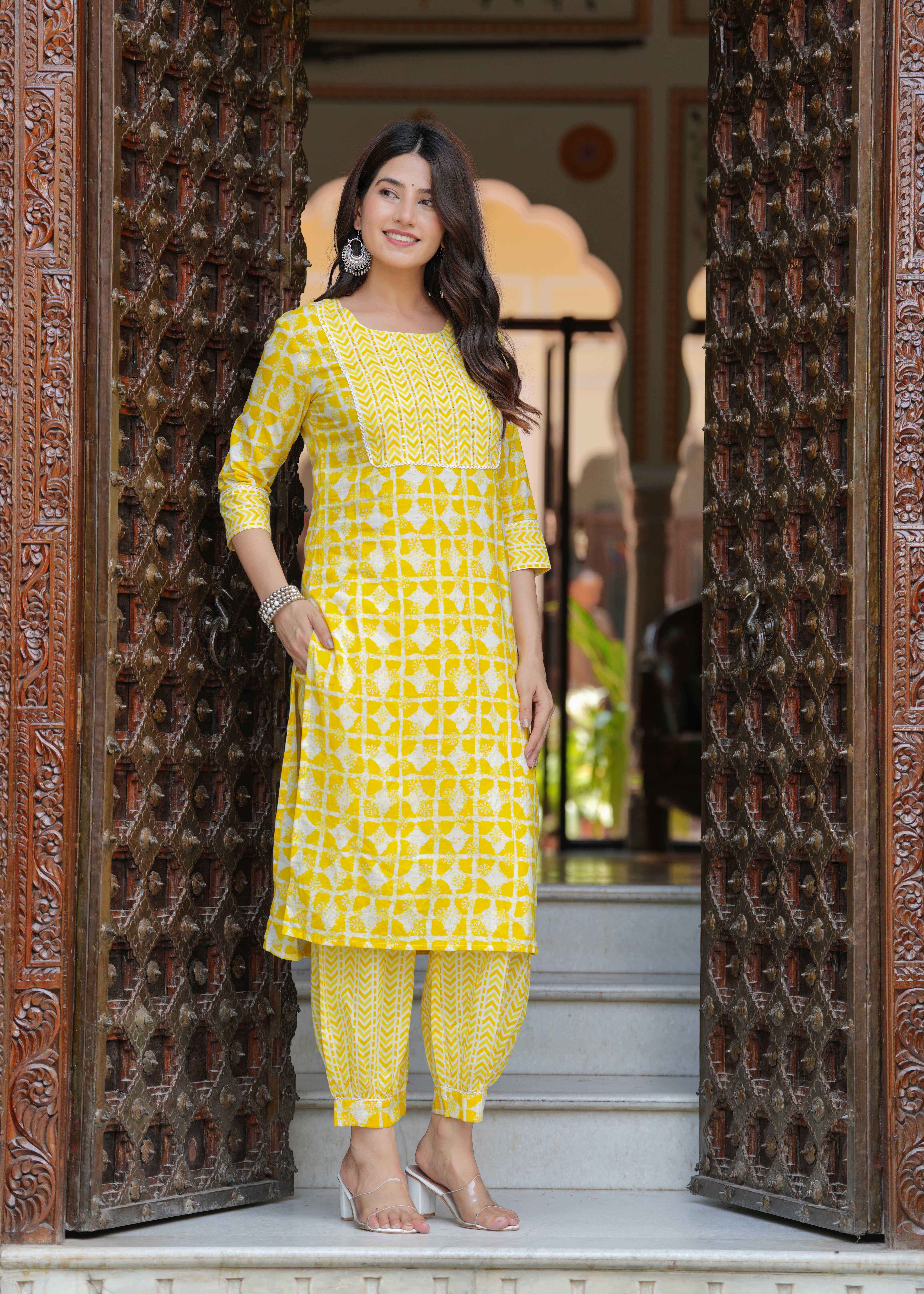 Rayon Light Yellow A-Line Floral Printed Midi Dress