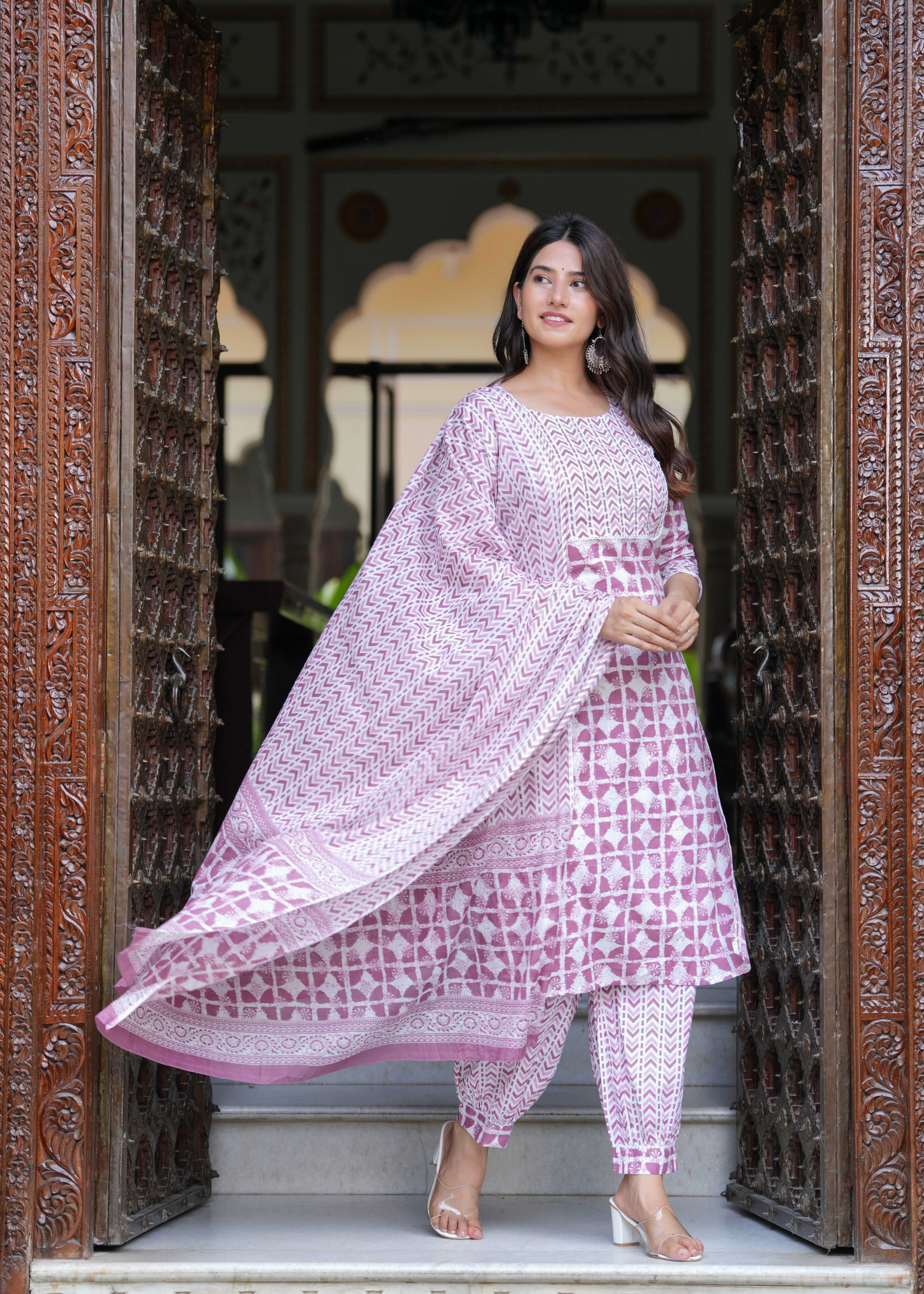Rayon Light Pink A-Line Floral Printed Midi Dress