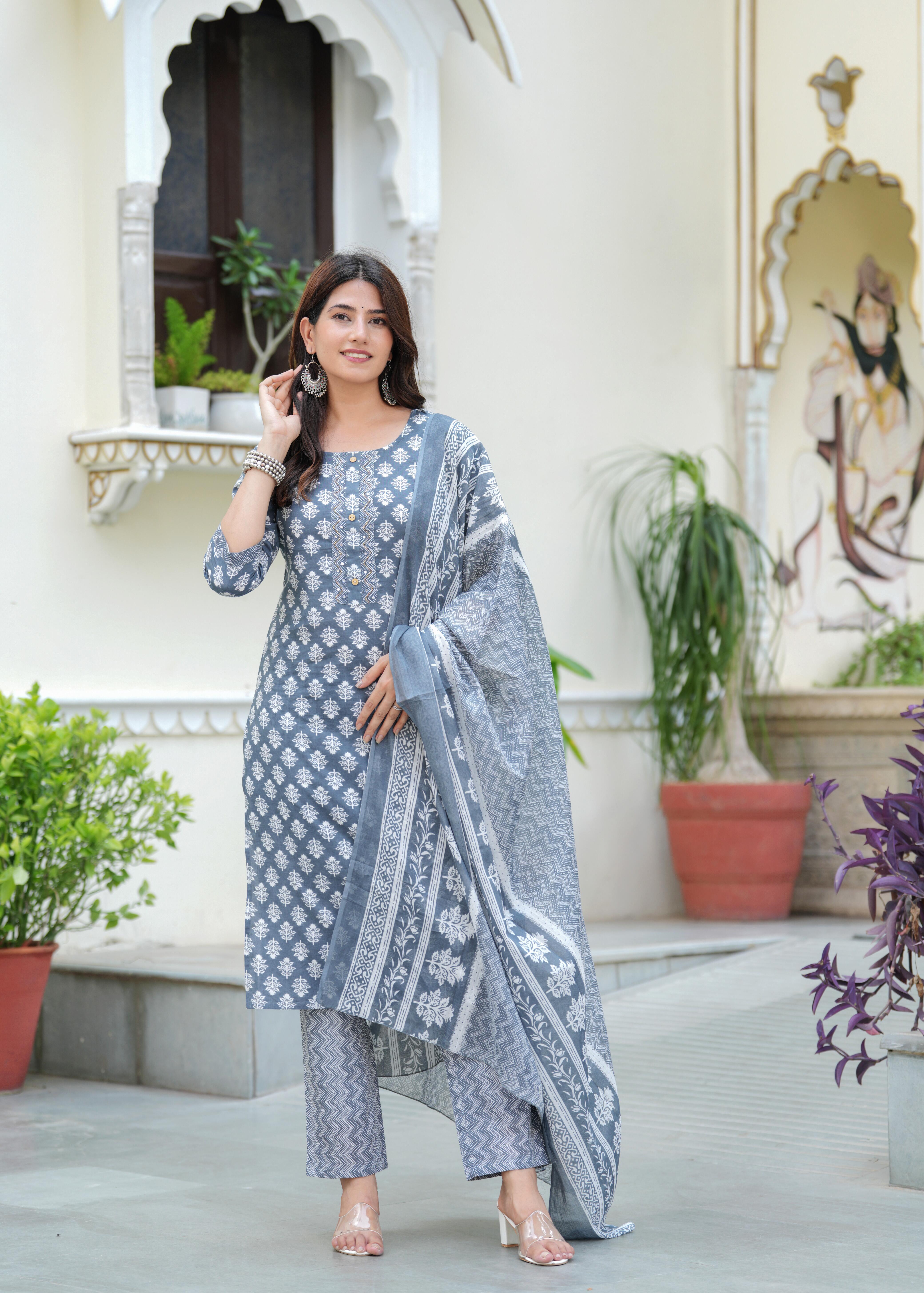 Women Floral Printed Regular Kurta with Trousers & With Dupatta