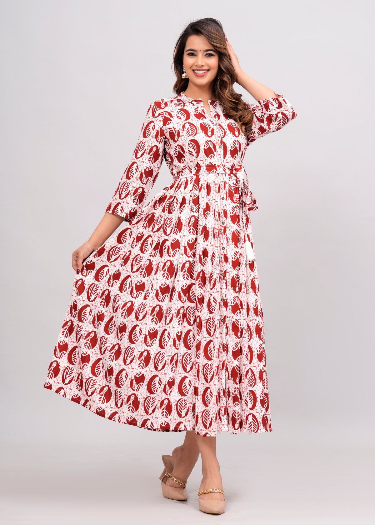 Ivory Yellow Leaf Cotton Aline Dress – Jaipuri Collection