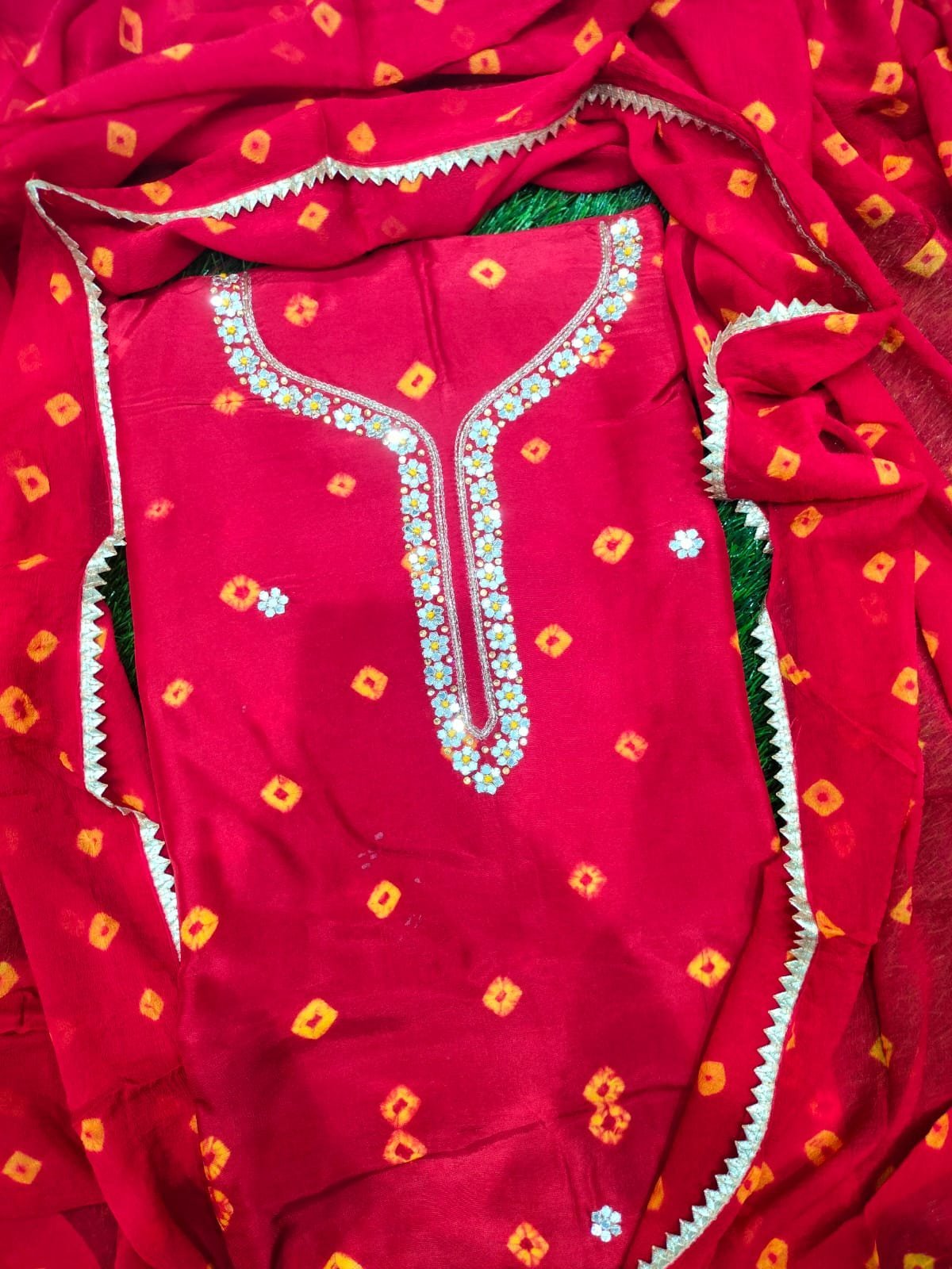 Casual Wear Bandhej Suit - Red