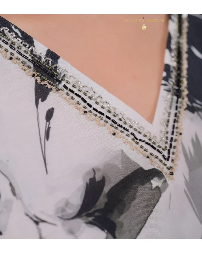 Ivory Black Muslin Handwork Suit