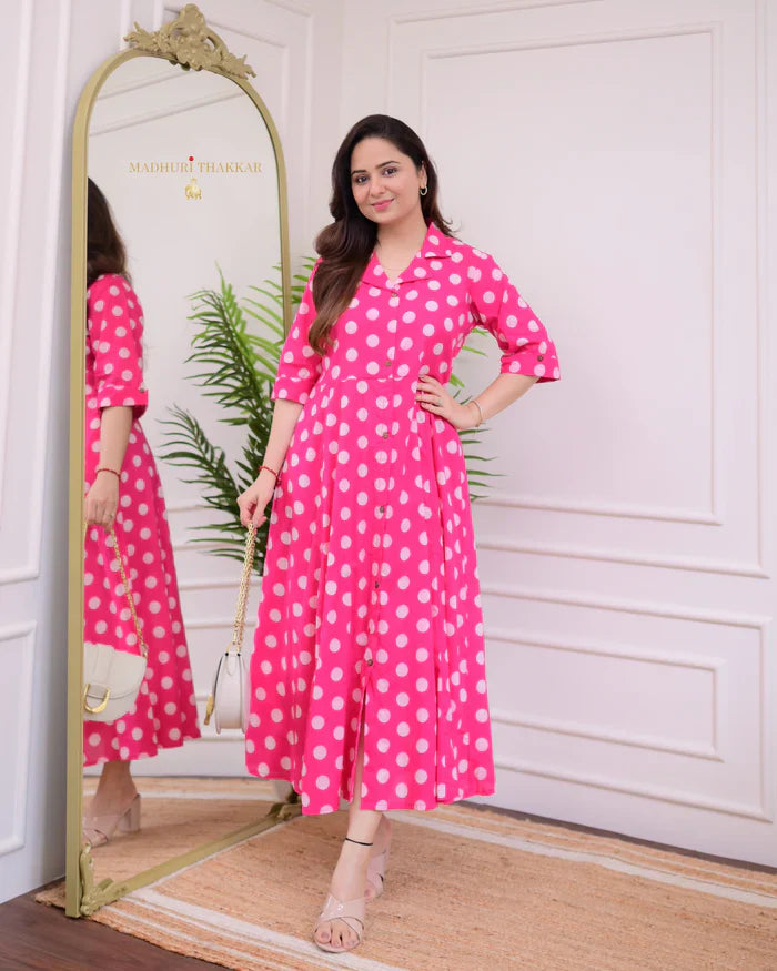 Ruby Polka Dots Cotton A Line Dress