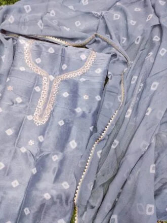 Casual Wear Bandhej Suit - Grey